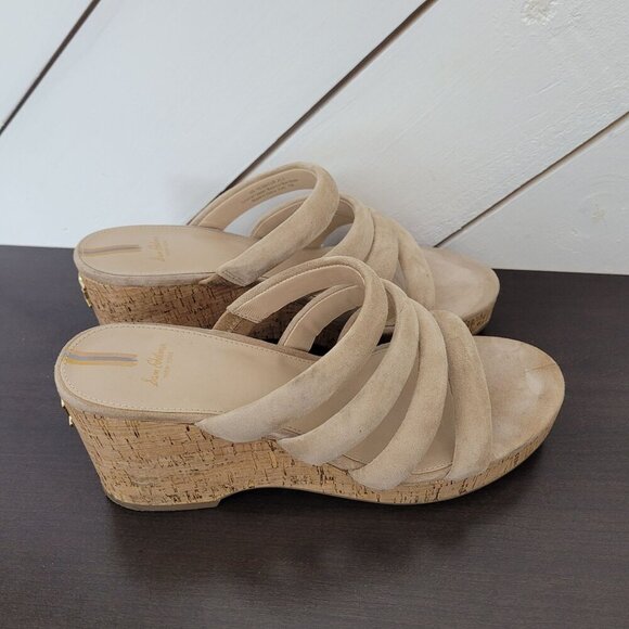 Sam Edelman Women's Size 10.5M Beige Suede Cork Wedge Sandals//  8CT - Picture 1 of 9
